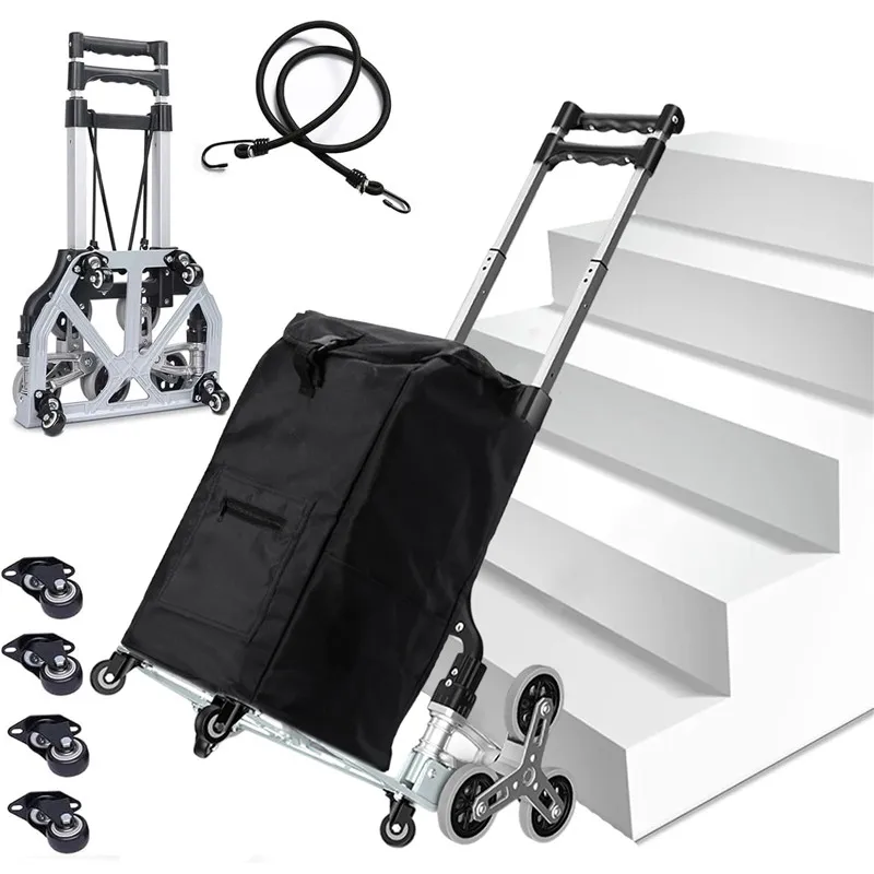 Folding Stair Cart with Wheels Portable Folding Trailer Aluminum Alloy Trolley Home Lightweight Climbing Travel Folded Trolley