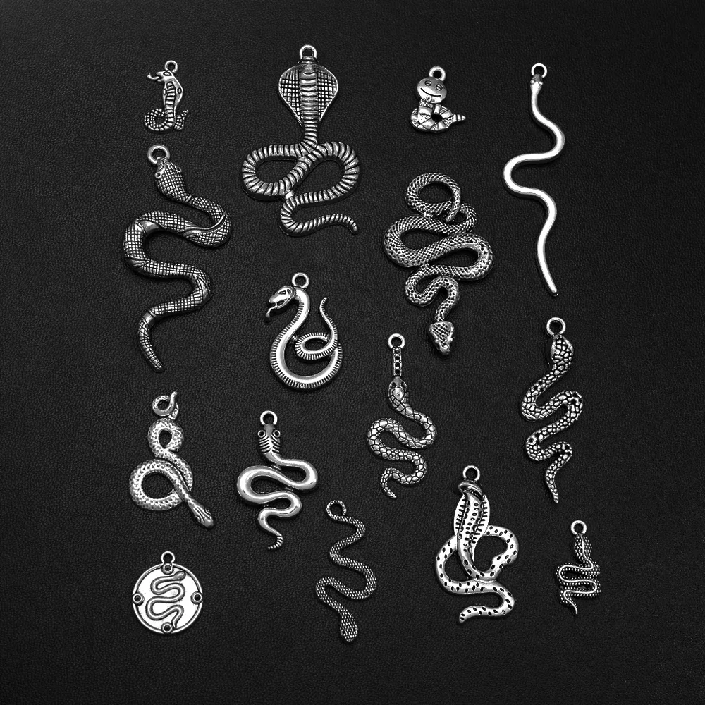 10/20 sztuk/partia antyczne posrebrzane wąż Charms wisiorek ze zwierzętami dla Diy naszyjnik komponenty do wyrobu biżuterii akcesoria — zdjęcie 2