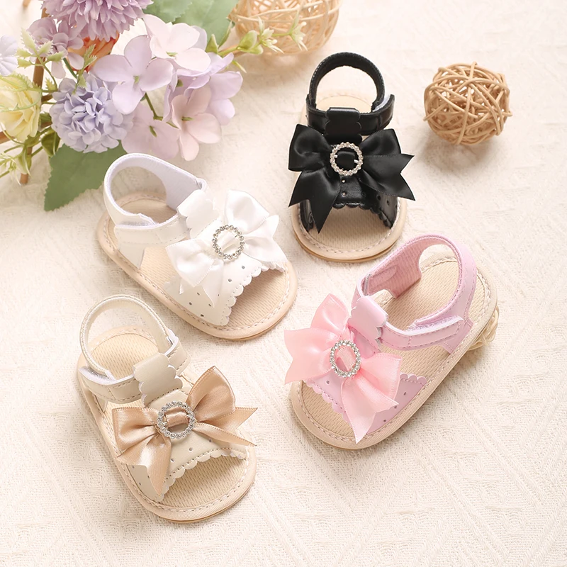

Sweet 0-18M Baby Shoes With Soft Rubber Soles And Anti Slip Sandals For Summer Cute Bow Decoration For Baby Girls' Walking Shoe
