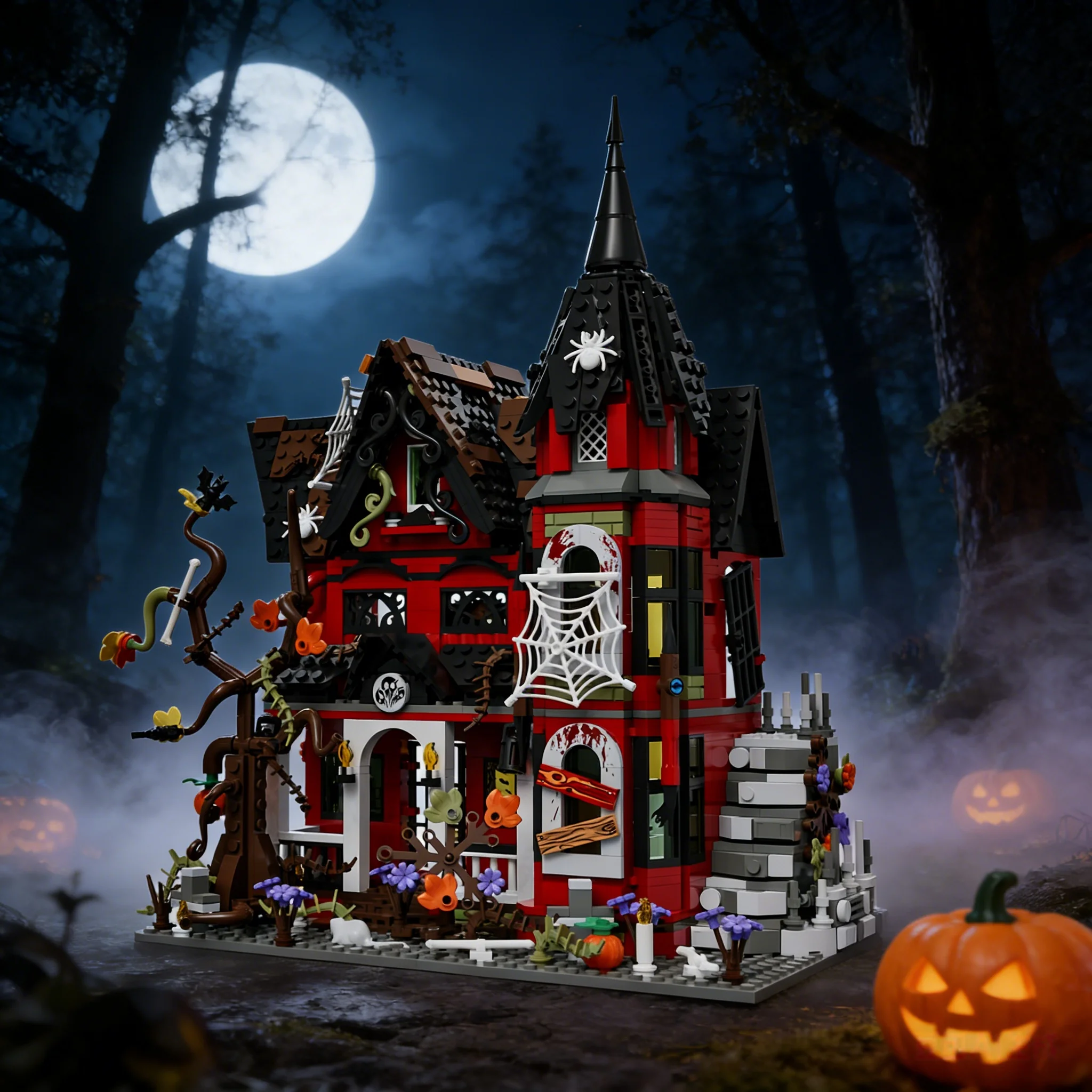 

Halloween Haunted House Building Blocks Set - Gothic Villa Bricks Kit for Adults & Kids, Creative DIY Assembly Toy, Home Decor