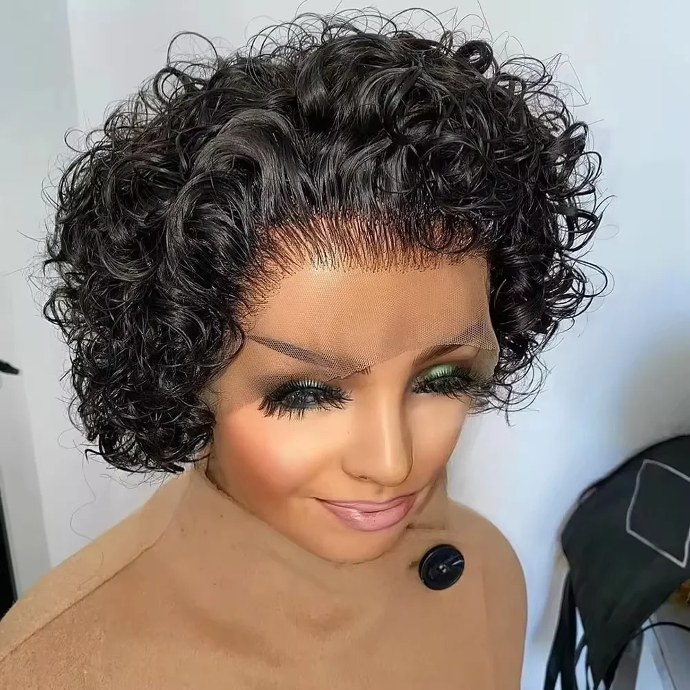 13x1 Pixie Cut Short Curly Human Hair Wigs Cheap T Part Transparent Lace Wigs For Black Women Natural Hair Pre Plucked