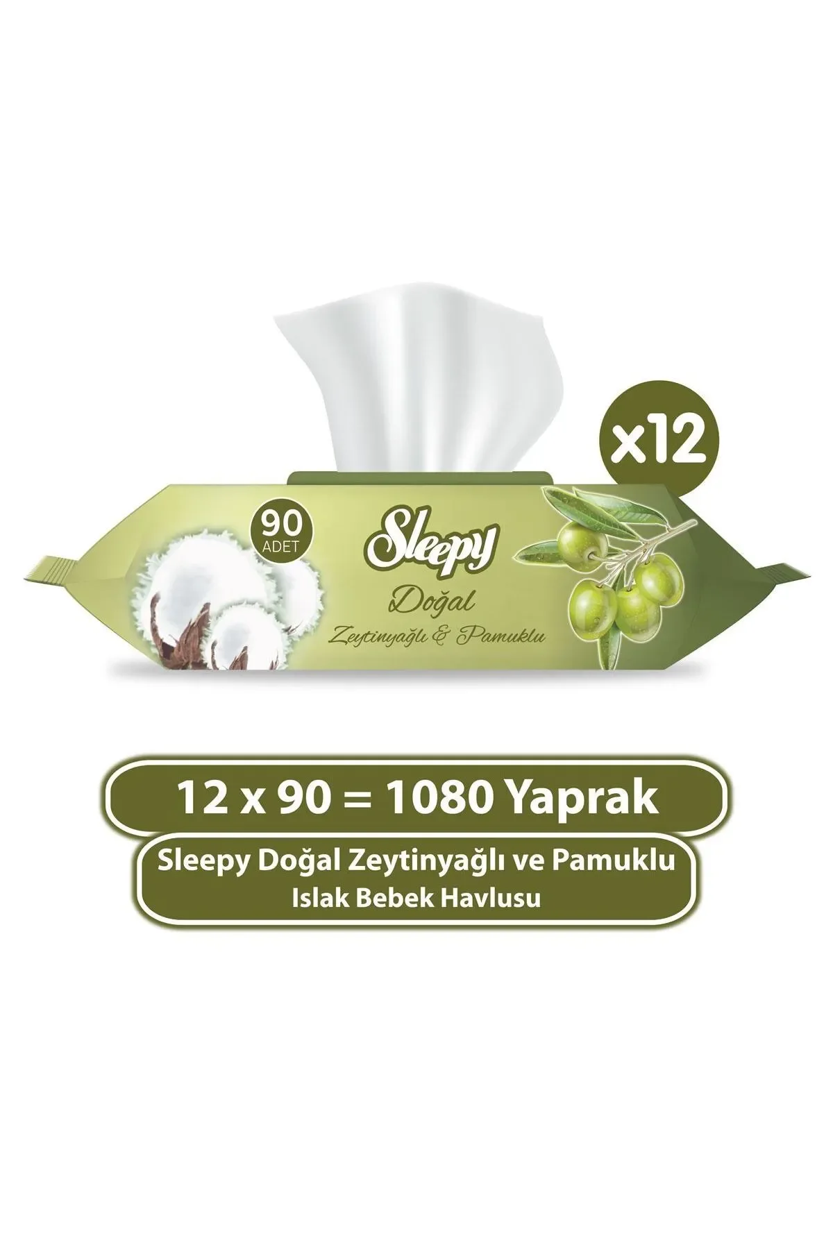 Sleepy Natural Olive Oil and Cotton Wet Baby Towel 12x90 (1080 SHEETS) Natural olive oil and Cotton 100% quality