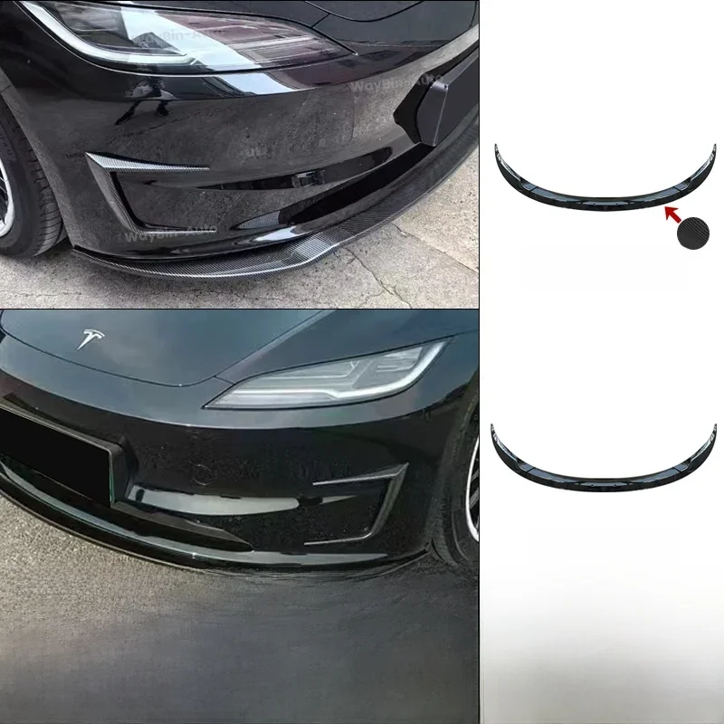 Dla 2017-2025 Tesla Model 3 Highland Zderzak przedni Spoiler ABS Czarny karbonowy zestaw karoserii Przednia warga Auto Accessorie — zdjęcie 2