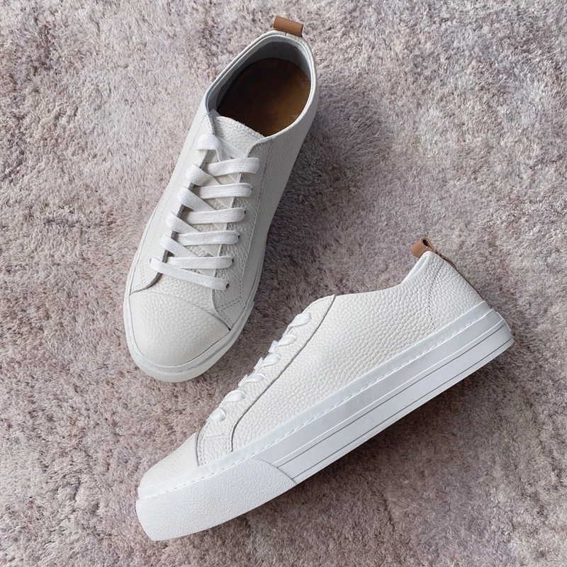 Maxdutti Women Shoes Sneakers Summer Casual Shoes Women England Simple White Cowhide Genuine Leather White Women Shoes Woman