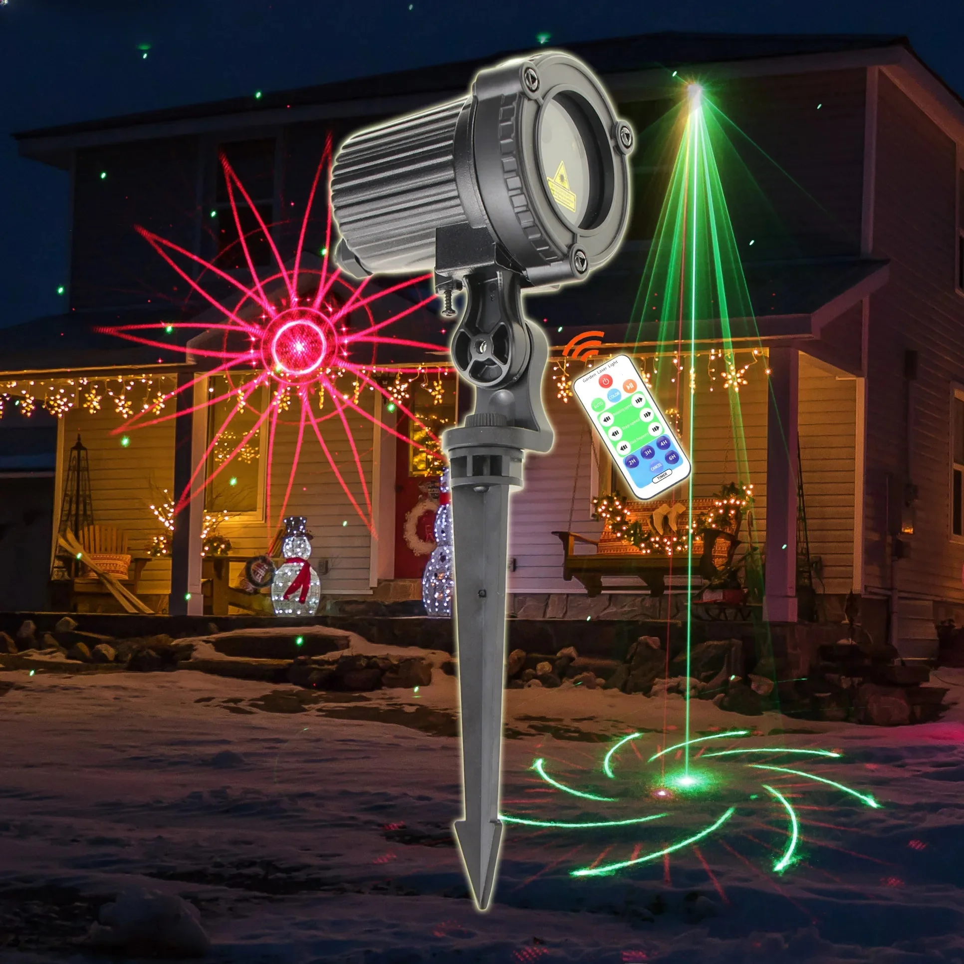 Eshiny Outdoor Ip65 R & G Laser Moving 20 Patronen Projector Remote Kerst Party House Muur Boom Tuin Landschap Licht B202n7 - afbeelding 2