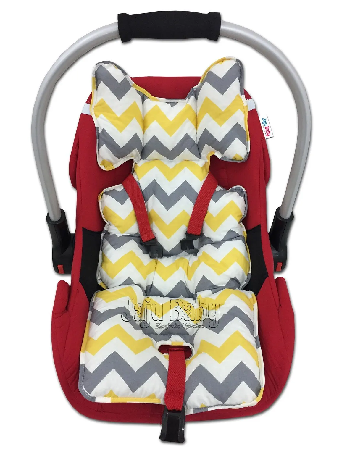 Handmade Yellow Gray Zigzag Car Seat Cushion - Stroller Cushion