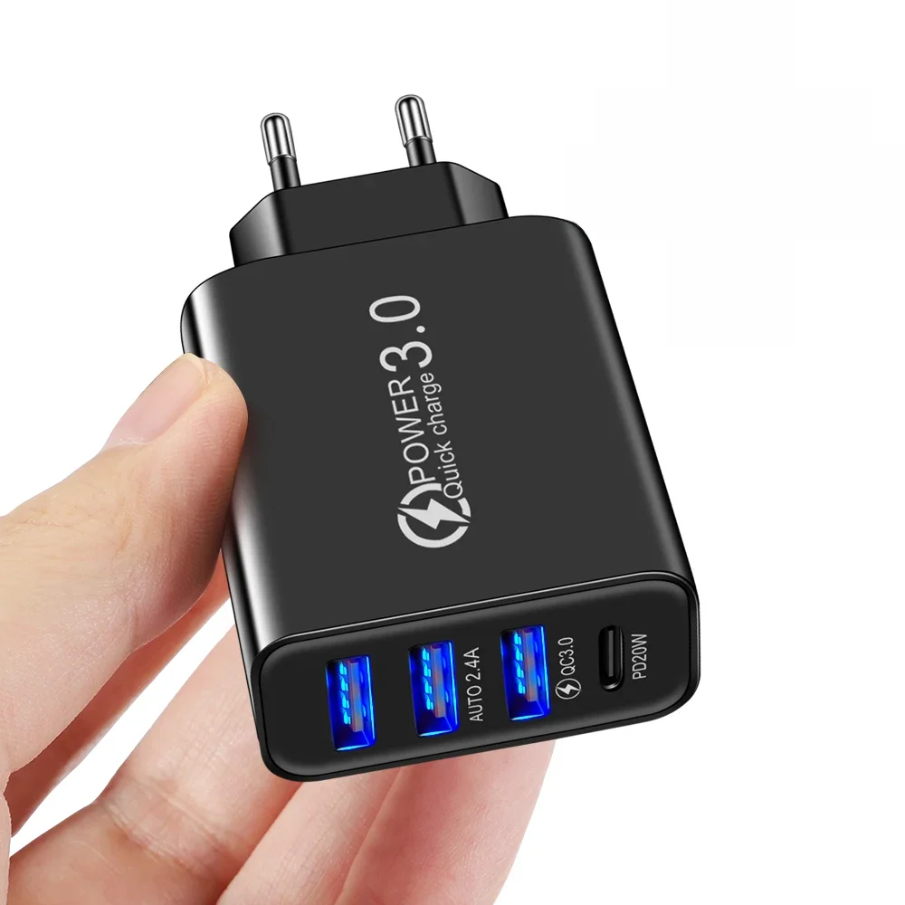 3USB Telefon Ladegerät Typ-C Schnell Lade Adapter PD20W QC Schnelle Ladegerät Handy 5V Volt Netzteil