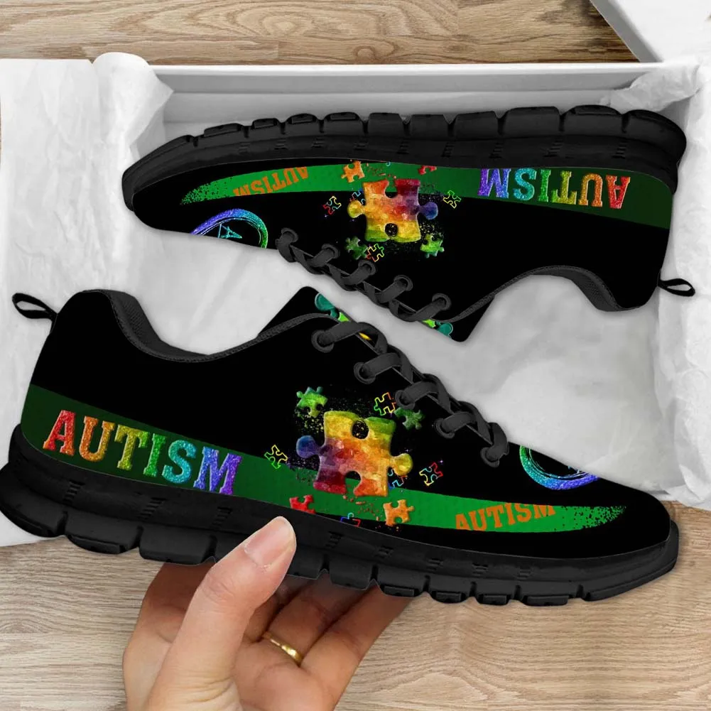 

INSTANTARTS 2023 Ladies Lace-up Sneakers Autism Awareness Love Design Breathable Flat Shoes for Women Shockproof Sport Sneakers