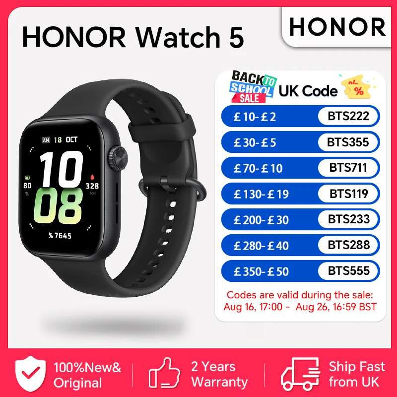 HONOR Watch 5, Smartwatch, 15 Days of Battery Life,1.85-inch AMOLED Screen, 5ATM and IP68, GPS,BT5.2, Android and iOS