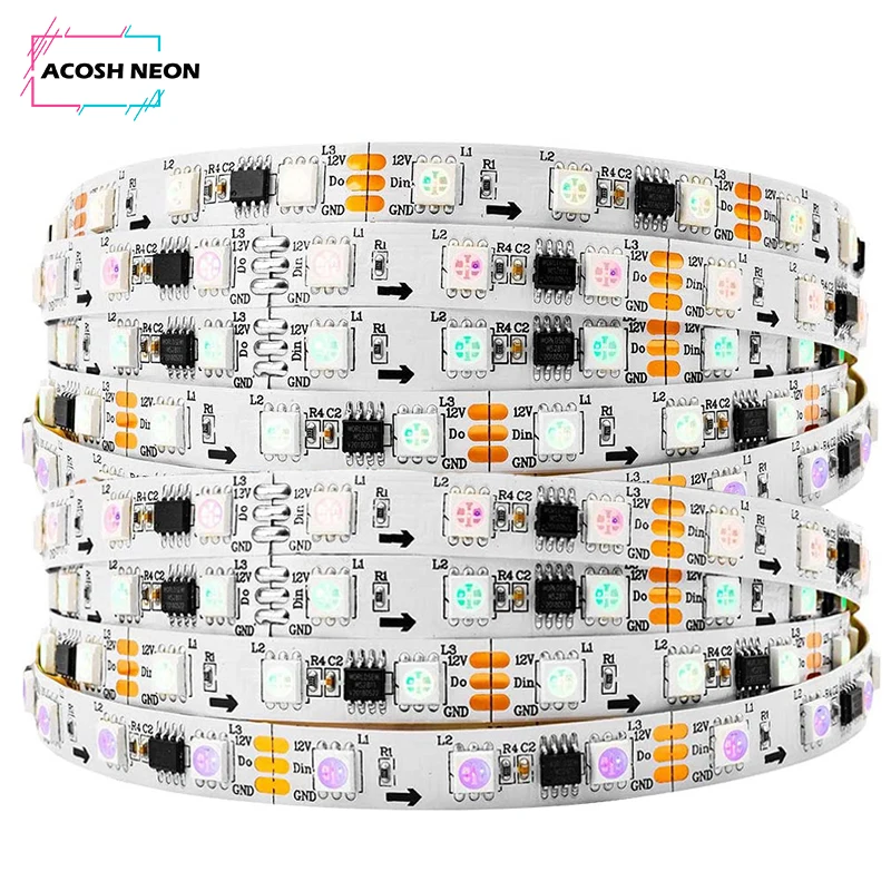 DC12V 24V 2811 LED Strip Lights Individually Addressable 18/30/60pixels Leds/M Tape Light IP20/IP65 RGBIC Dreamcolor Light Rope