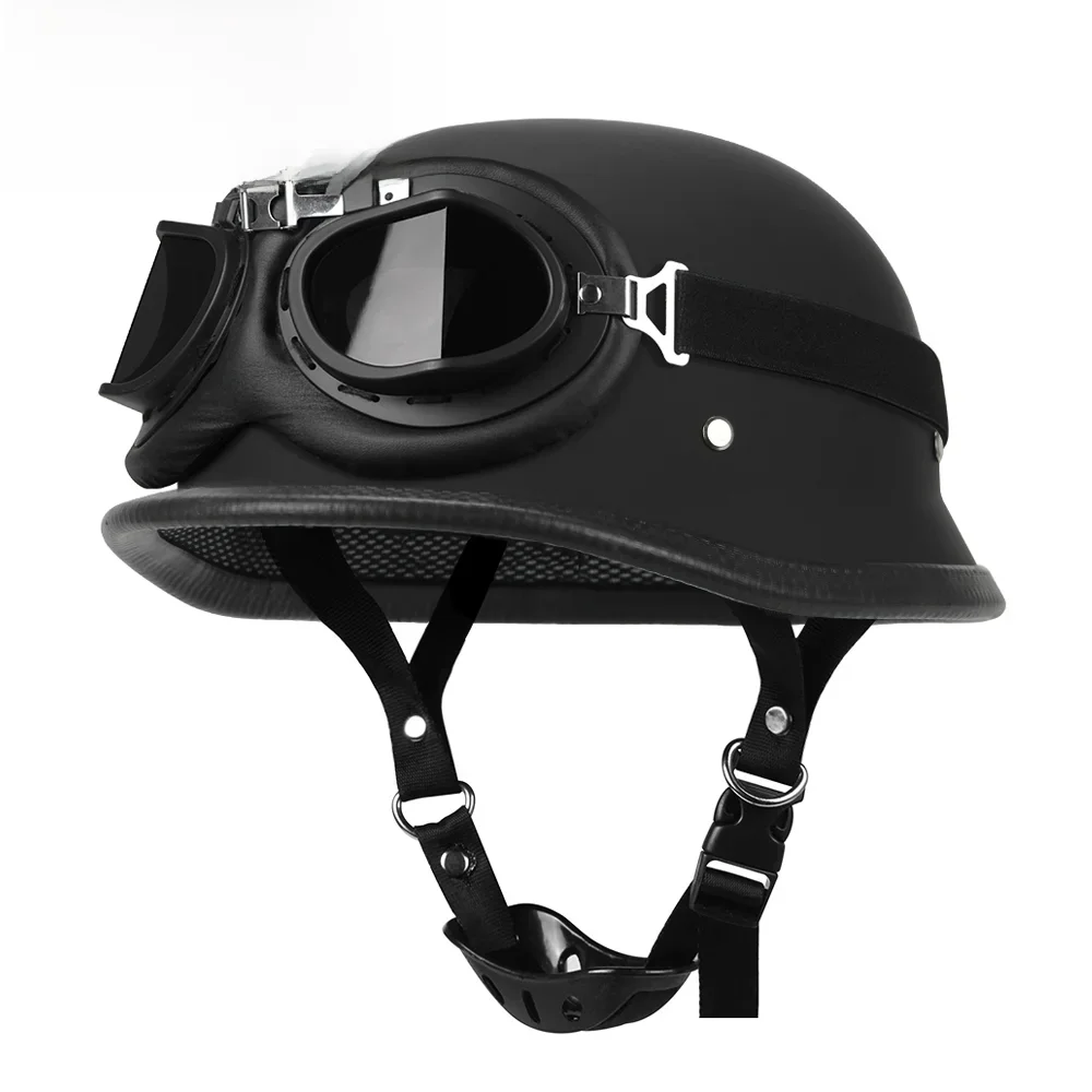 Motor halve helm Duits lederen vintage helm Casco Moto motorfiets open helm Biker Pilot DOT-certificering S-XXL - afbeelding 2