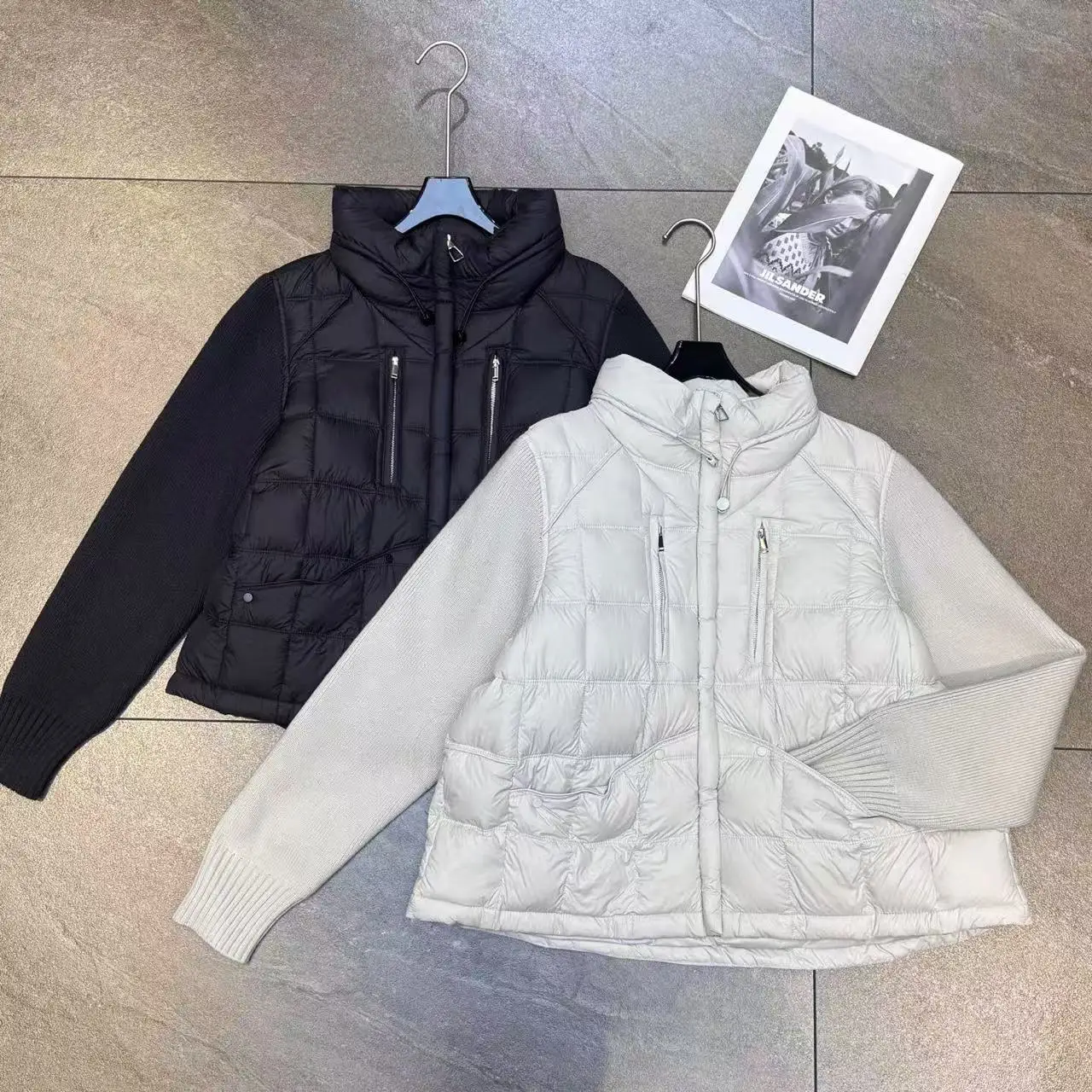 

Autumn-winter thickened wool spliced stand collar down jacket