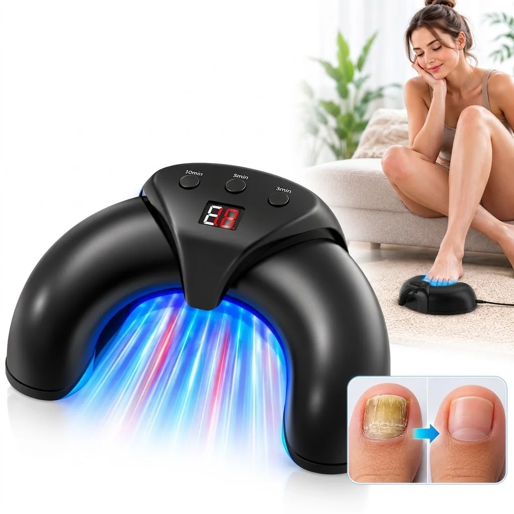 Nail Fungus Light Device 470nm Blue Light 910nm Infrared LED Toenail Care Lamp 22 LEDs for Discolored Thick Nails Wide Coverage Multi-Toe Foot Care Device Digital Timer 3 5 10 Min Portable Home Use Fingernail Toenail Care
