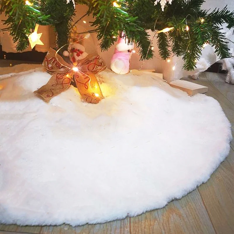 78/90/122cm White Rabbit Fleece Snowflake Christmas Tree Skirt Wool Tree Skirt Xmas Tree New Year Navidad Apron Home Decor 2025