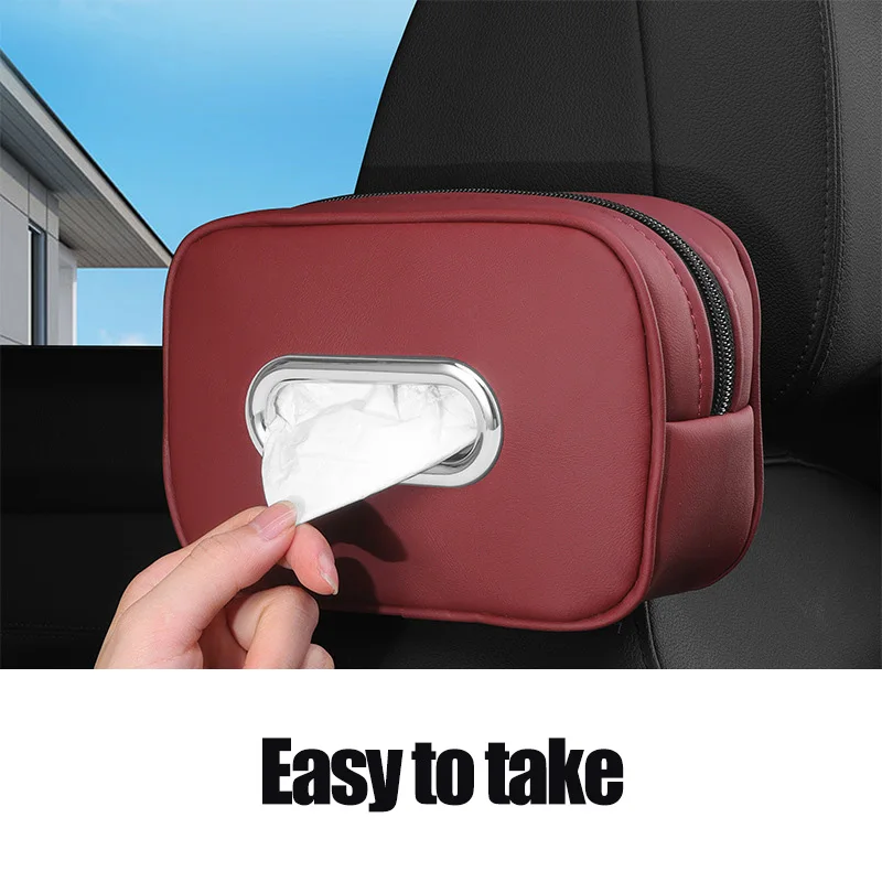 Car Tissue Box Holder Nappa  Leather Car Center Console Armrest Napkin Box Sun Visor Backseat Tissue Case with Fix Strap