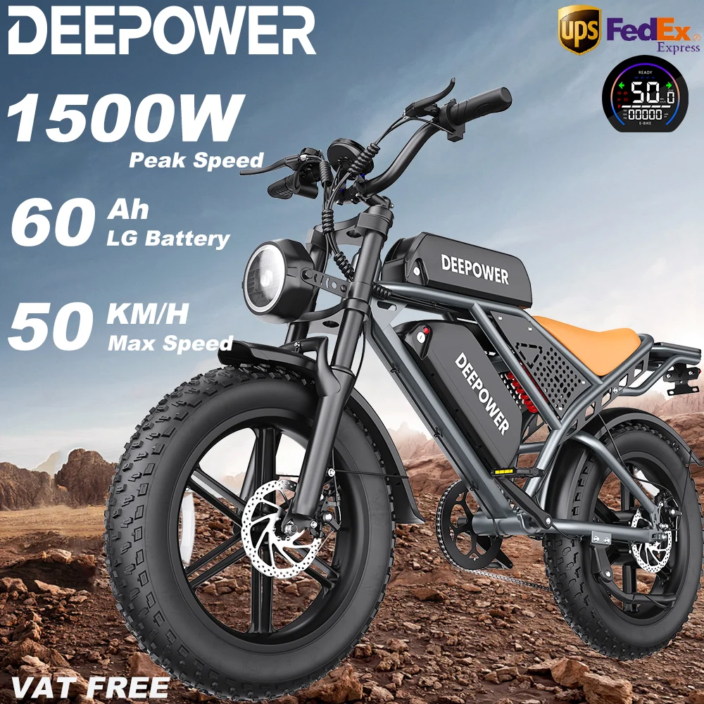 DEEPOWER 1500W vélo électrique 48V 60AH double batterie adulte vélo électrique 20 pouces gros pneu extérieur tout Terrain Ebike
