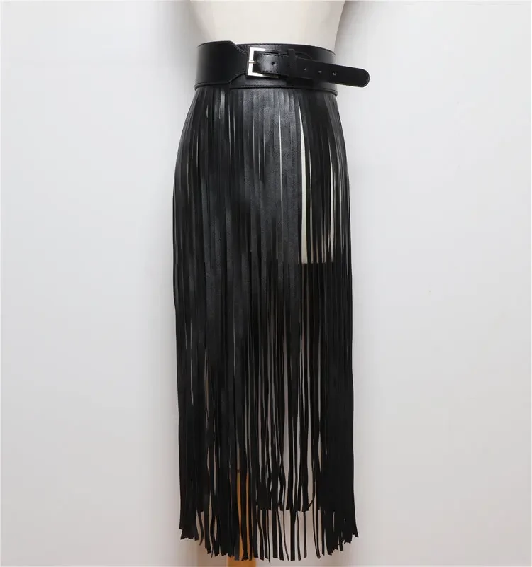Street Shot Model Style Belt European American Fashion Extra Long Tassel Waistband Women's Waist Seal Leather Cummerbunds Skirt — zdjęcie 2