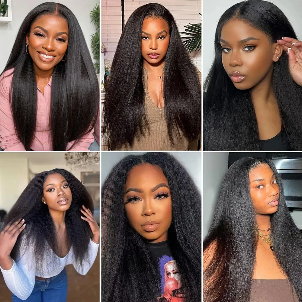 Kinky Straight V Part Wig for Black Women Yaki Straight Synthetic Hair Upgrade U Part Half Wigs No Leave Out No Glue Wigs 22Inch image 5