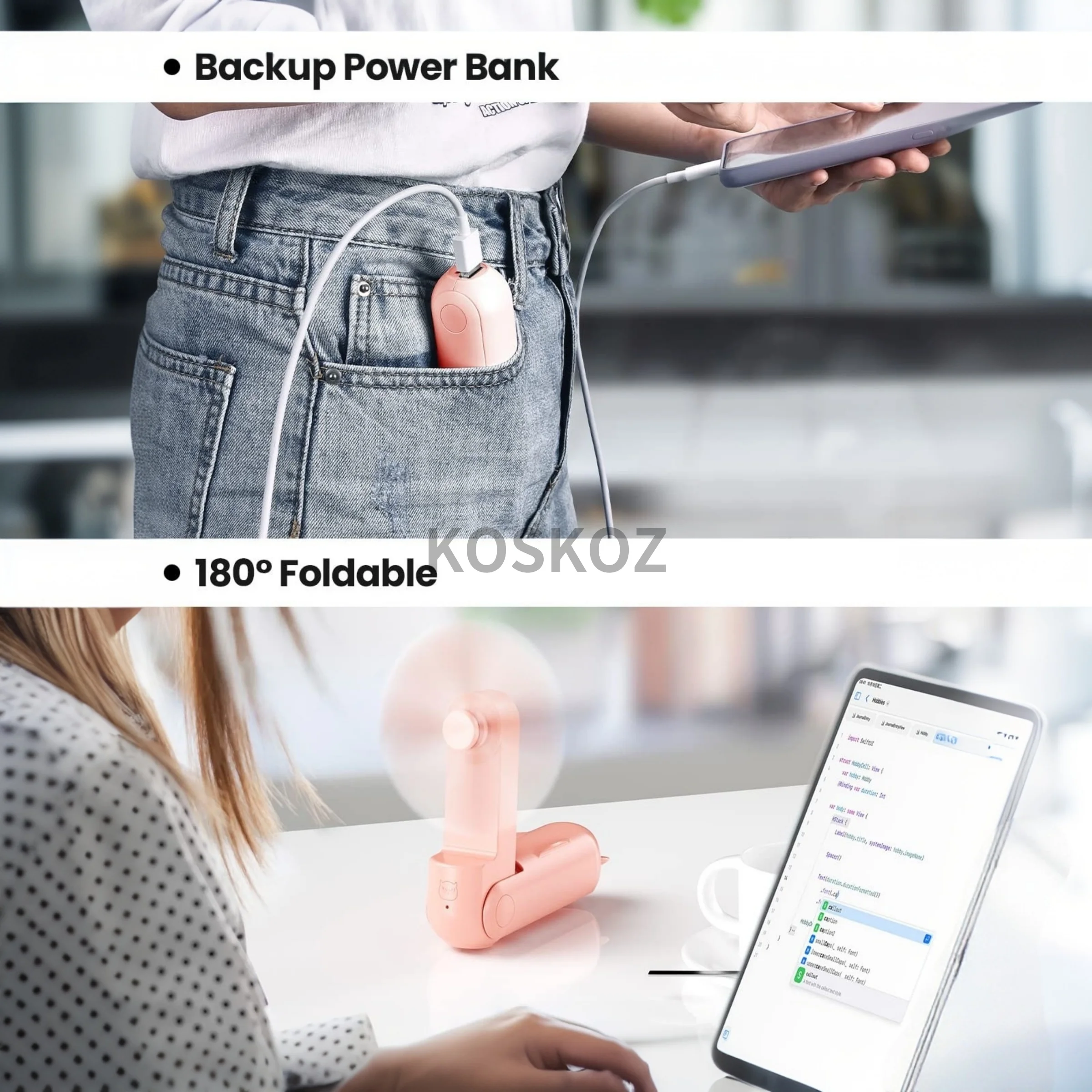 Портативный ручной вентилятор, мини-складные дорожные вентиляторы 3 в 1 с блоком питания, карманный дизайн, перезаряжаемый через USB, летние подарки для женщин