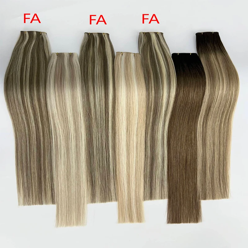 High Quality Flat Invisible Balayage Color Cuticle Intact Aligned Genius Weft Russian Human Hair Extensions in Stock