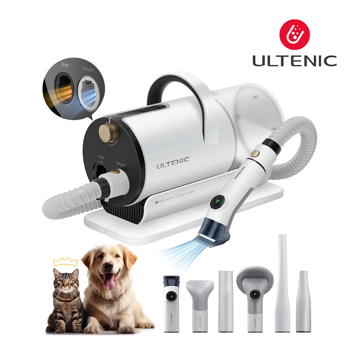 Ultenic P30 Combo Pet Grooming Vacuum & Drying kit with 2L Dust Cup, Low Noise 6 in 1 Grooming Kit Tools with Blow Dryer