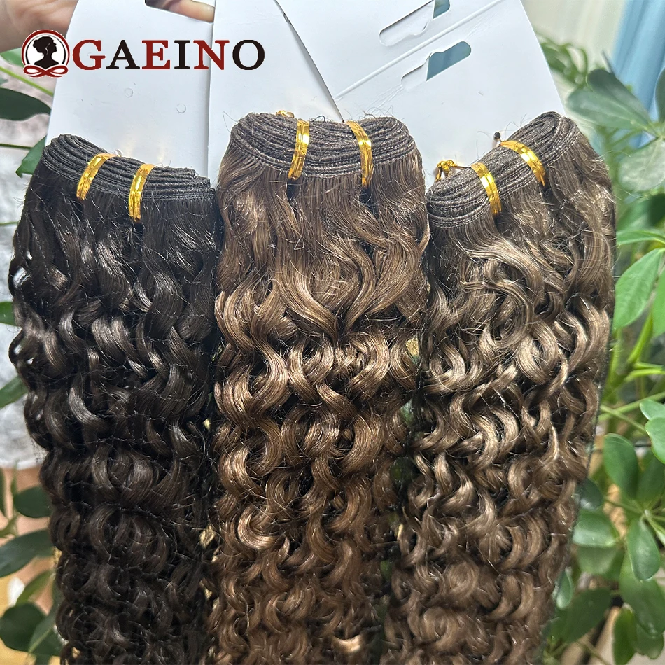 GAEINO extensiones de cabello humano ondulado, mechones de cabello rizado marrón oscuro, calidad suave, sin enredos, #2, #4, 10-24 pulgadas