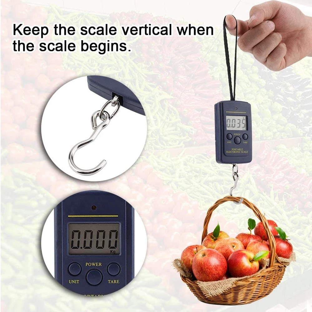 40Kg/10G Mini Digital Scale สำหรับตกปลากระเป๋าเดินทางแบบพกพาน้ำหนัก Steelyard แขวนกระเป๋าอิเล็กทรอนิกส์ Hook scale