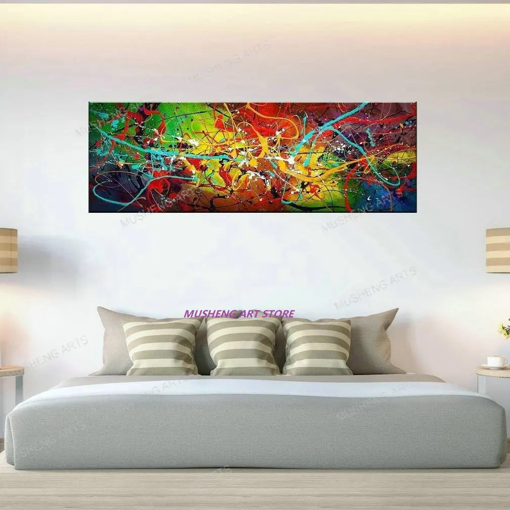 

Handmade Abstract Jackson Pollock Style Oil Painting on Canvas Modern Cuadros Thick Textured Wall Art for Dining Room Decoration