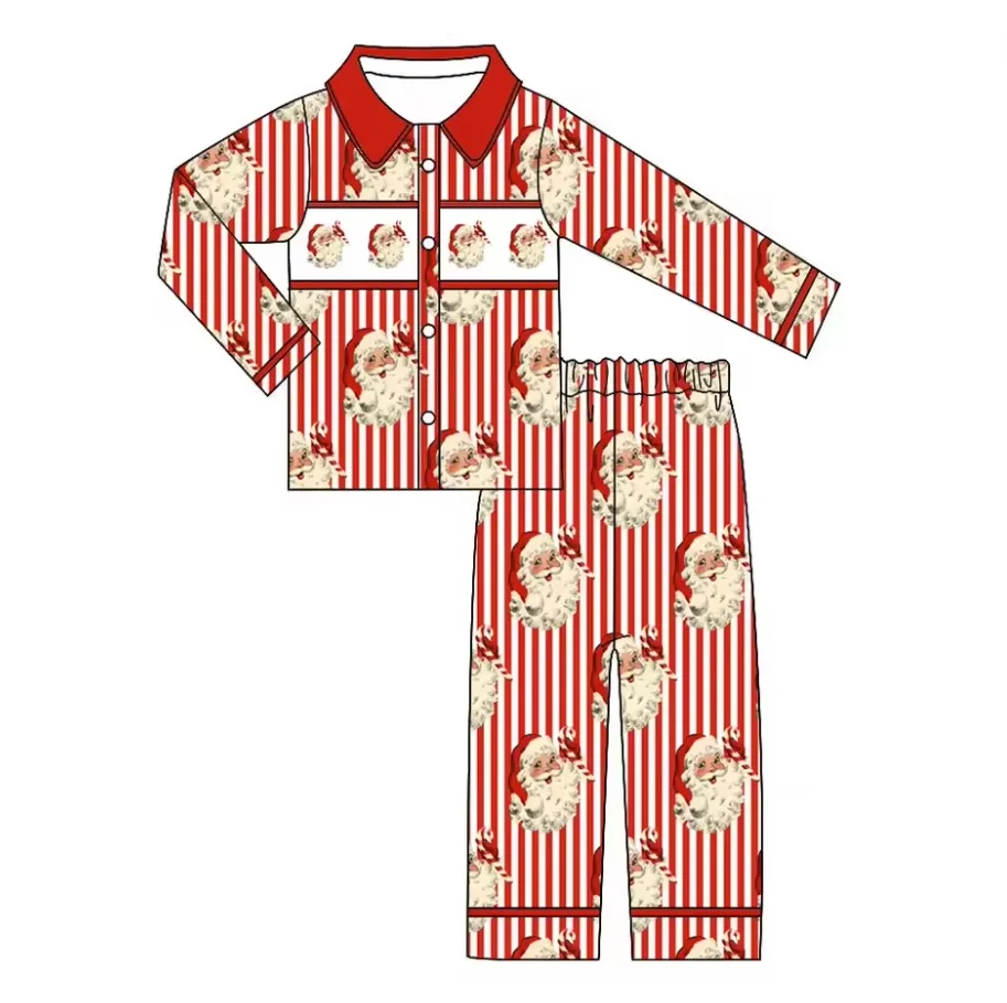 Boutique Christmas Pyjamas Kids Red Striped Cartoon Santa Print Girls Pyjamas Boys Pyjamas Matching Pajamas & Robes
