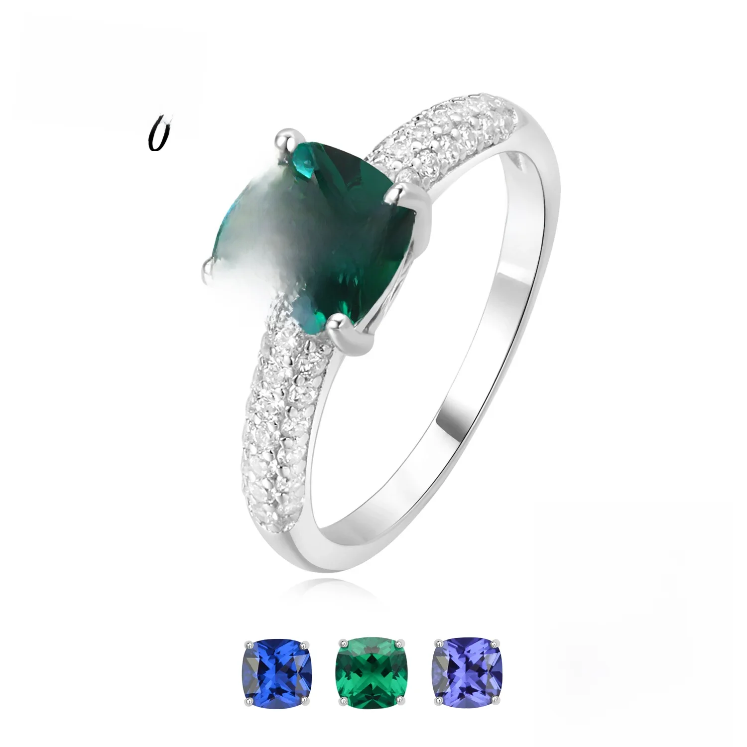 Pierścionek solitaire z syntetycznym szafirem, nano szmaragdem i tanzanitem, 2.22 ct, srebro próby 925, dla kobiet, na co dzień, na imprezę, zestaw biżuterii, prezent. — zdjęcie 2