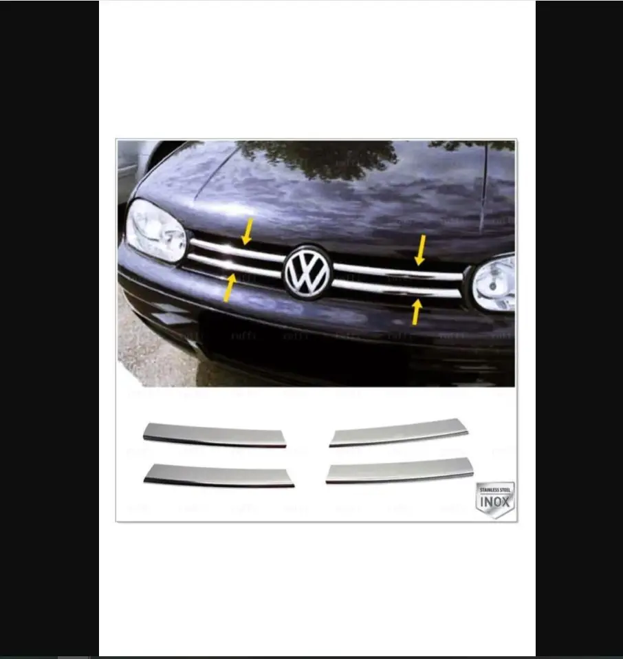 For Volkswagen Vw Golf 4 Chrome Front Grille 4 Pcs. 1998 To 2004 Stainless Steel - Side Skirts Bumper Front Lip Diffuser Hood