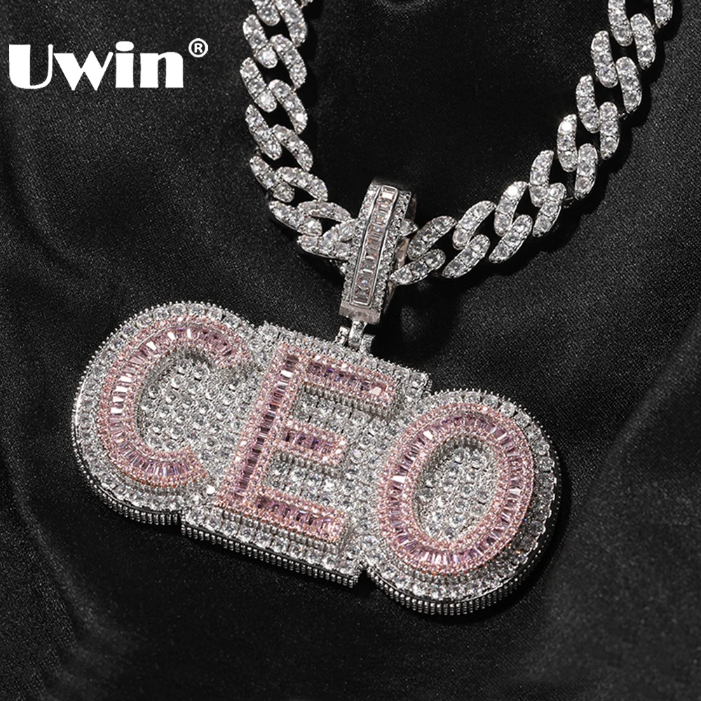 UWIN Custom Name Pendant Necklace Bling Baguettecz Zircon Letter Pendant Hip Hop Jewelry Chain Rock Rapper Personalized gift