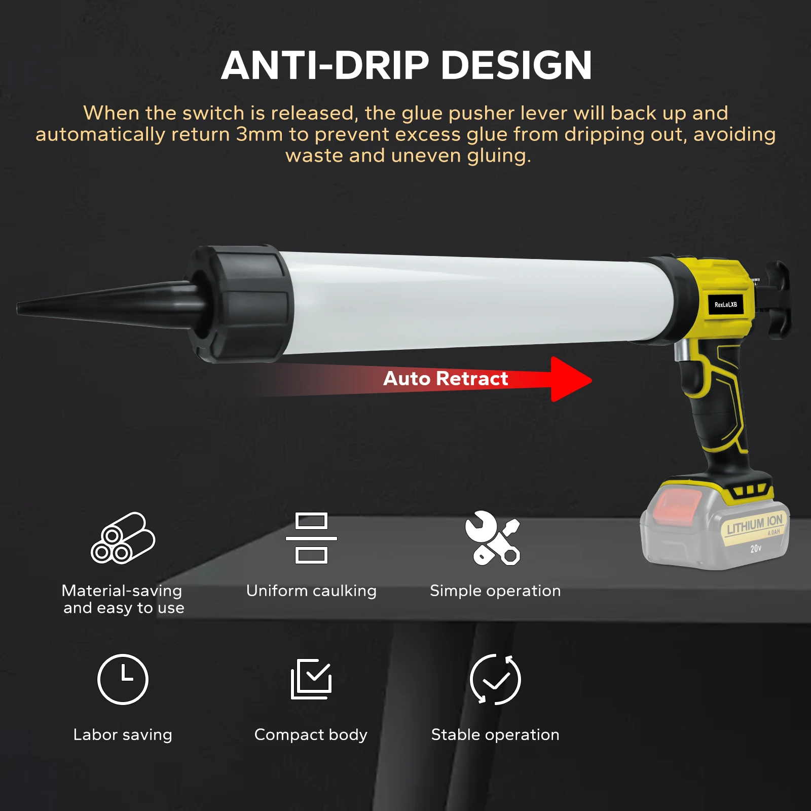 Snoerloos Kitpistool Voor Dewalt 20V Batterijvulgereedschap 4 Instelbare Snelheden Anti-Druppel Elektrisch Worstkitpistool (Geen Batterij)