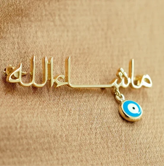 Personalized Arabic Name Brooch Devil's Eye Oiled Enamel Accessory Stainless Steel Everyday Brooch Best Holiday Gift For Women