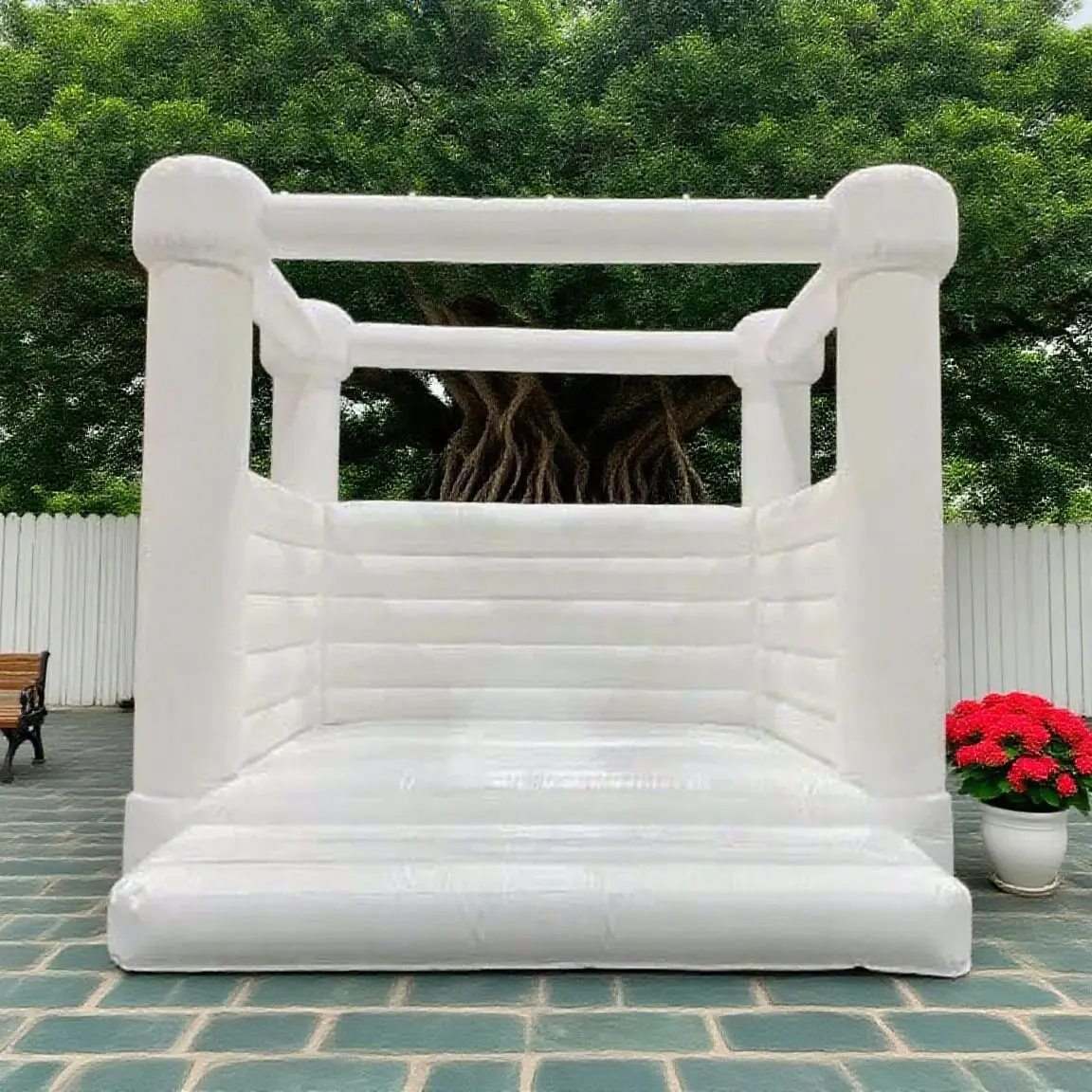 Castello con ponticello in PVC 100% White Bounce House per la festa di compleanno, la casa di rimbalzo di grado di matrimonio con ventilatore