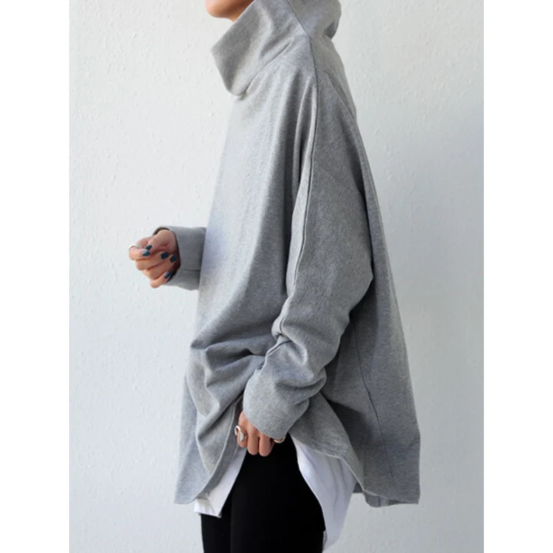 Krisnanas-Sudadera con capucha Y2k para mujer, jersey de manga larga con cuello alto, Color sólido, camisetas informales, ocasión urbana Simple
