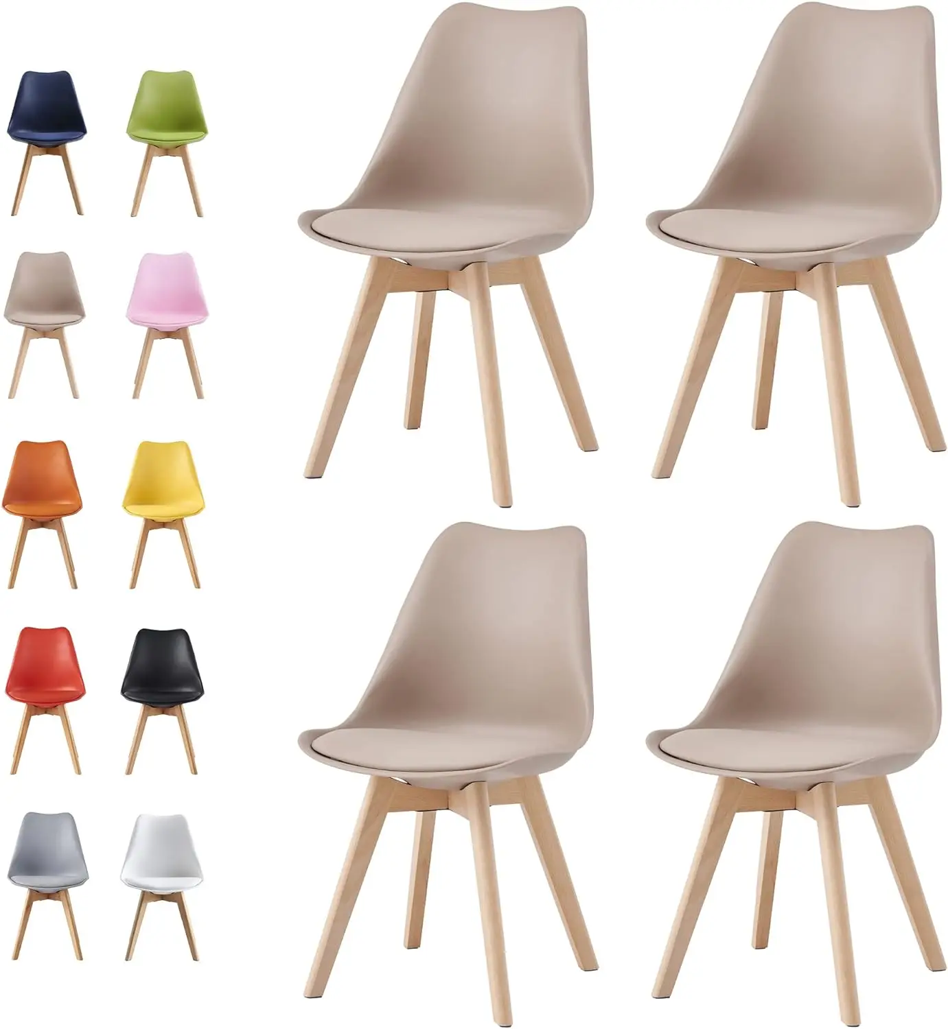 mcc direct Set of 4 Dining Chairs Wooden Legs Soft Cushion Pad Stylish DELUXE Retro Lounge Dining Office EVA image 3
