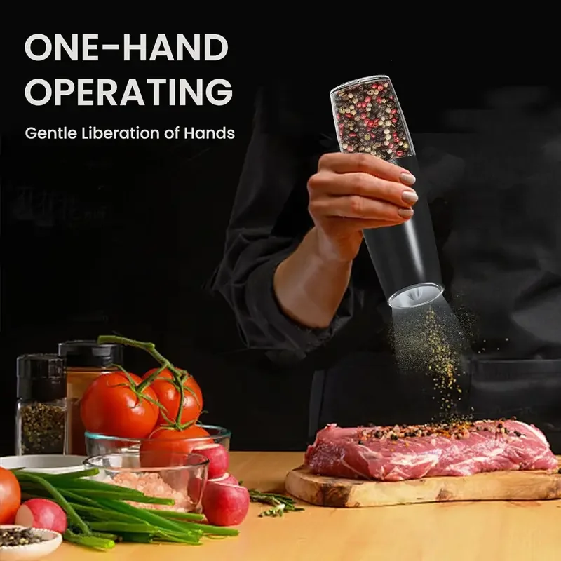 مجموعة مطحنة الملح والفلفل المنشط بالجاذبية - عبوة من المطاحن الكهربائية القابلة لإعادة الشحن مع ضوء LED |   لا بطاريات، خشنات قابلة للتعديل #2