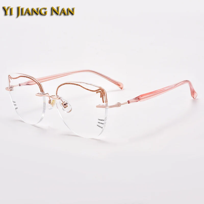 

Girls Cat Eye Fashion Titanium Cute Glitter Design Lens Optical Glasses Frame Prescription Women Eyeglasses Clear Lenses Eyewear