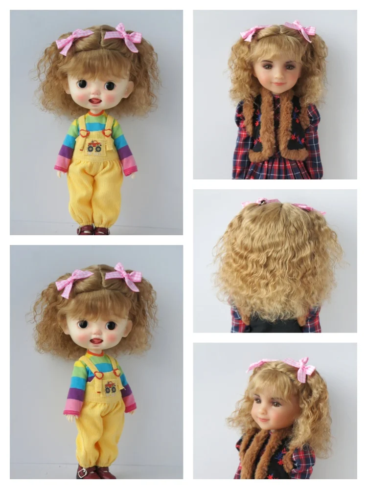 

JD852 1/8 1/6 1/4 1/3 QBaby Cute Bow BJD Mohair Wig OB11 YOSD MSD SD Blythe Wave Doll Hair Size 5-6inch to 10-11inch Accessories
