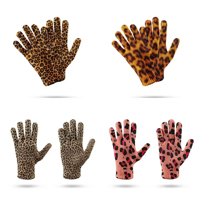 AliExpress Fashion Leopard Knitted Glove Autumn Winter Cycling Non-Slip Acrylic Gloves Unisex Smart Phone Touch Screen Gloves