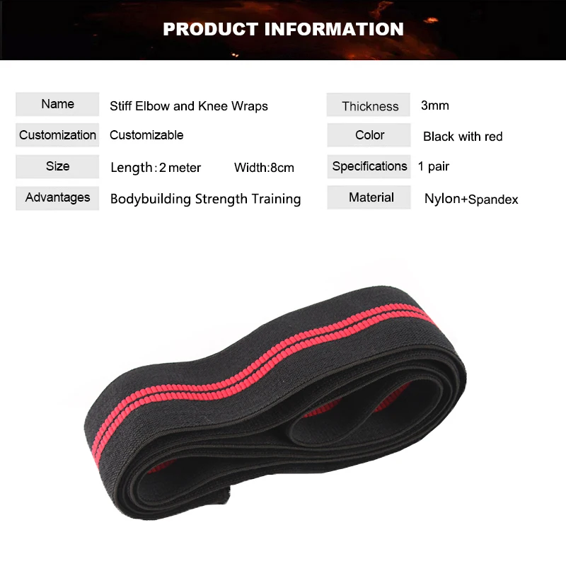 Vigor-Elastic Weightlifting Knee Wrap Bandages, Power Gear, Gym Fitness, Weight Lifting Compression
