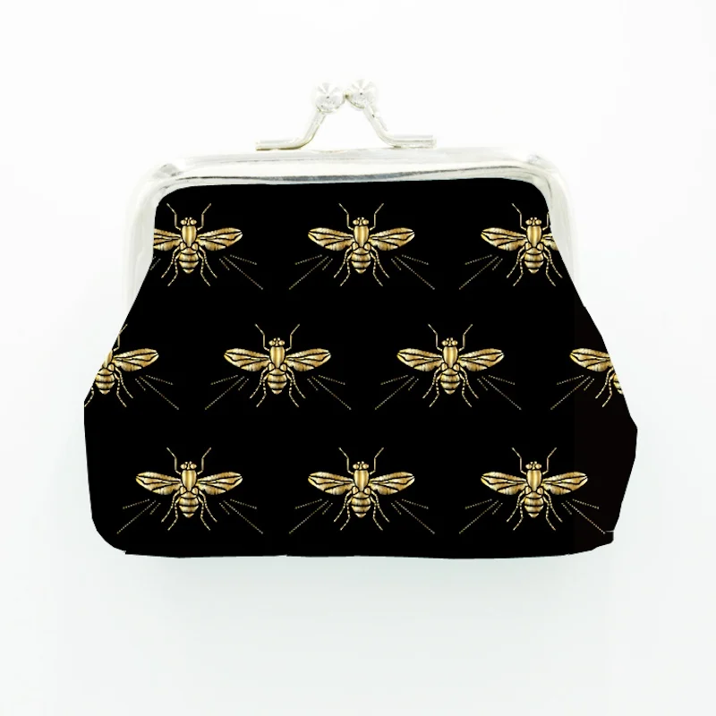 24 Buah/Lot Dompet Koin Lebah Bordir, Dompet Mini Kunci Ciuman Kulit PU, Desain Bunga Antik, Hadiah Butik, Logo Kustom, Teks