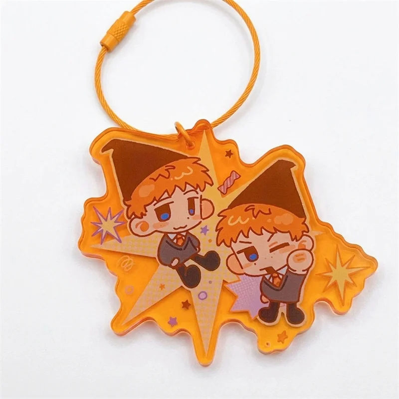 Movie Fred George Weasley Twins Cosplay Keychain Acrylic Pendant Ornament Key Chain Backpack Accessories Keyring Jewelry Prop