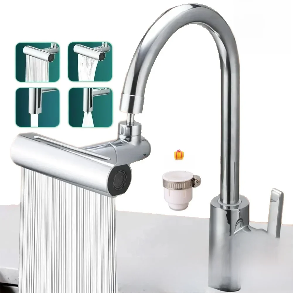 Multifunctional Sink Faucet Connector Kitchen Sink Waterfall Faucet 4 Mode Water Outlet Universal 720° Rotation Water Tap Extend