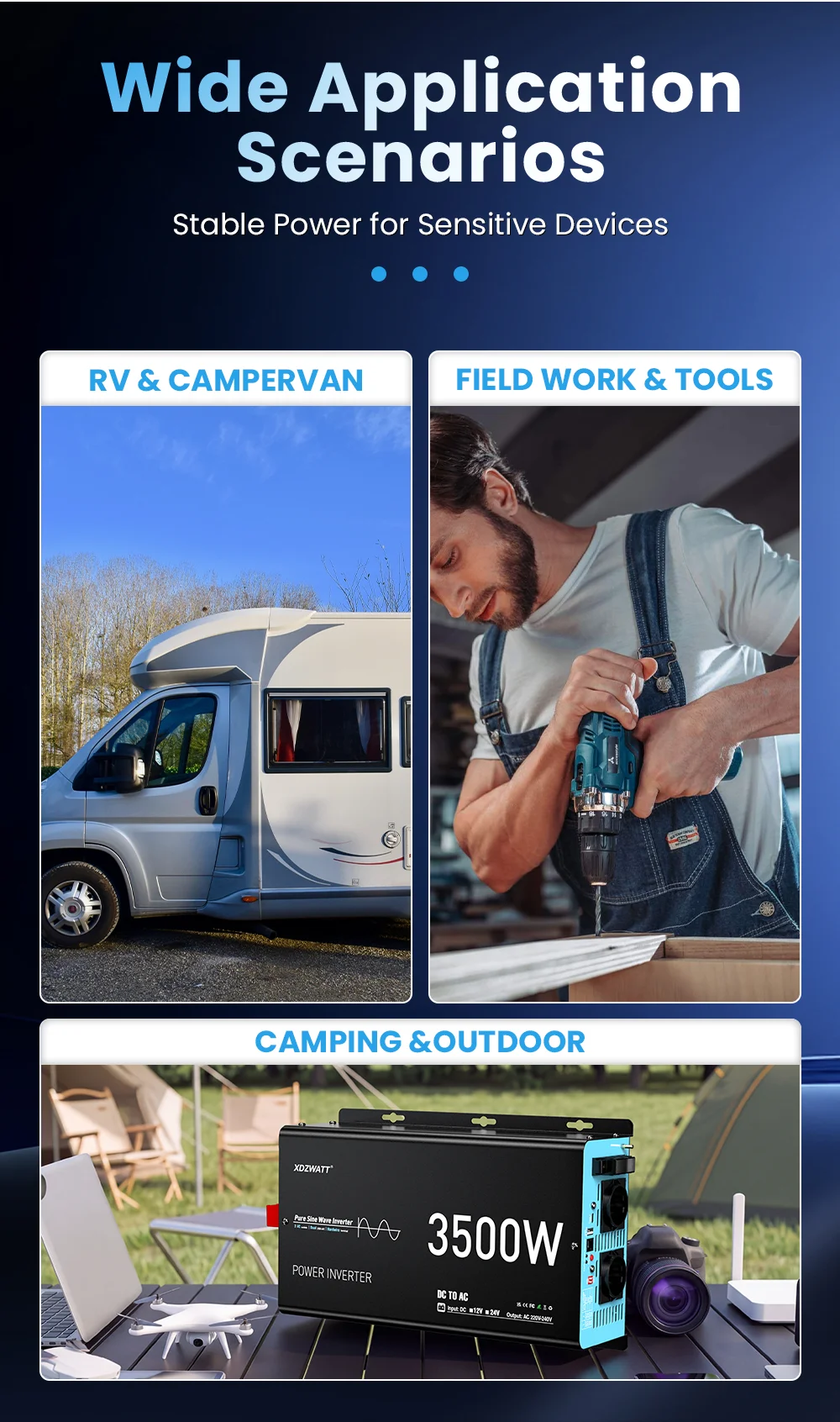 Reiner Sinus-Wechselrichter DC 12V AC 230V 3500W Nennleistung 7000W Spitzenleistung LCD-Display Fernbedienung USB RV Auto-Konverter Camping – Detail 4