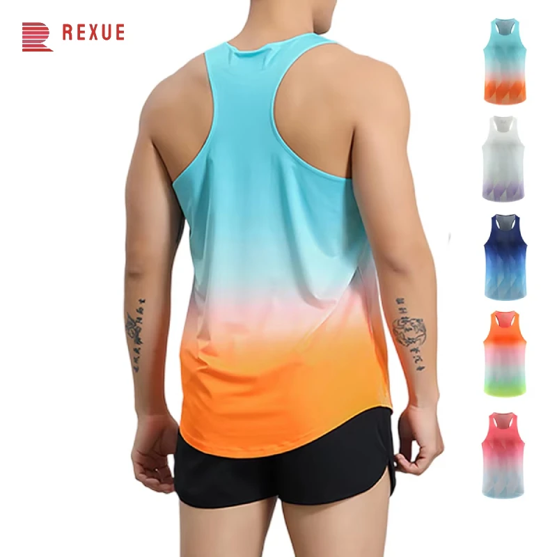 

Men Casual Sport Vests Male Gradient Fitness Running Gym Sleeveless Mesh Workout Summer Vests Prints Bodybuilding Muscle Singlet