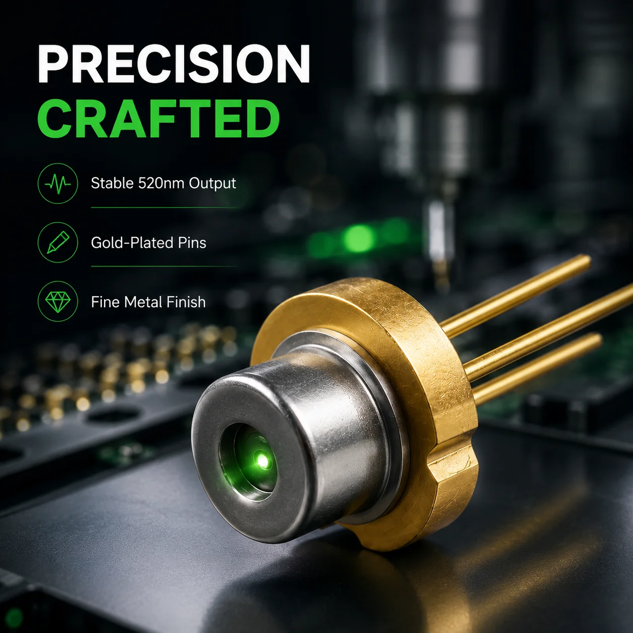 520nm Green Laser Diode Module TO-56 Package DIY Laser Sensor Light Emitting Tube for Electronic Design Projects