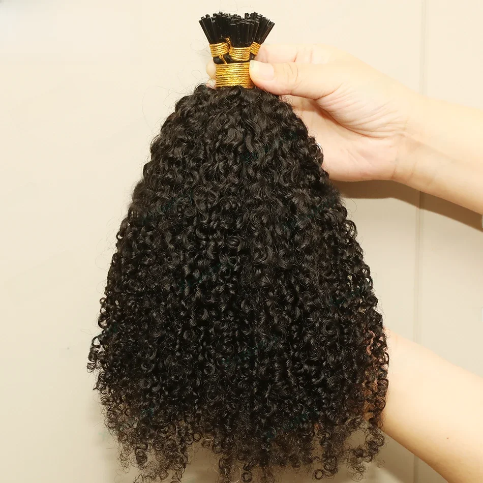 Kinky Curly I Tip Microlinks Human Hair Burmese Itip Curly Hair Extensions I Tips Menselijk Haar Voor Zwarte Vrouwen - afbeelding 2