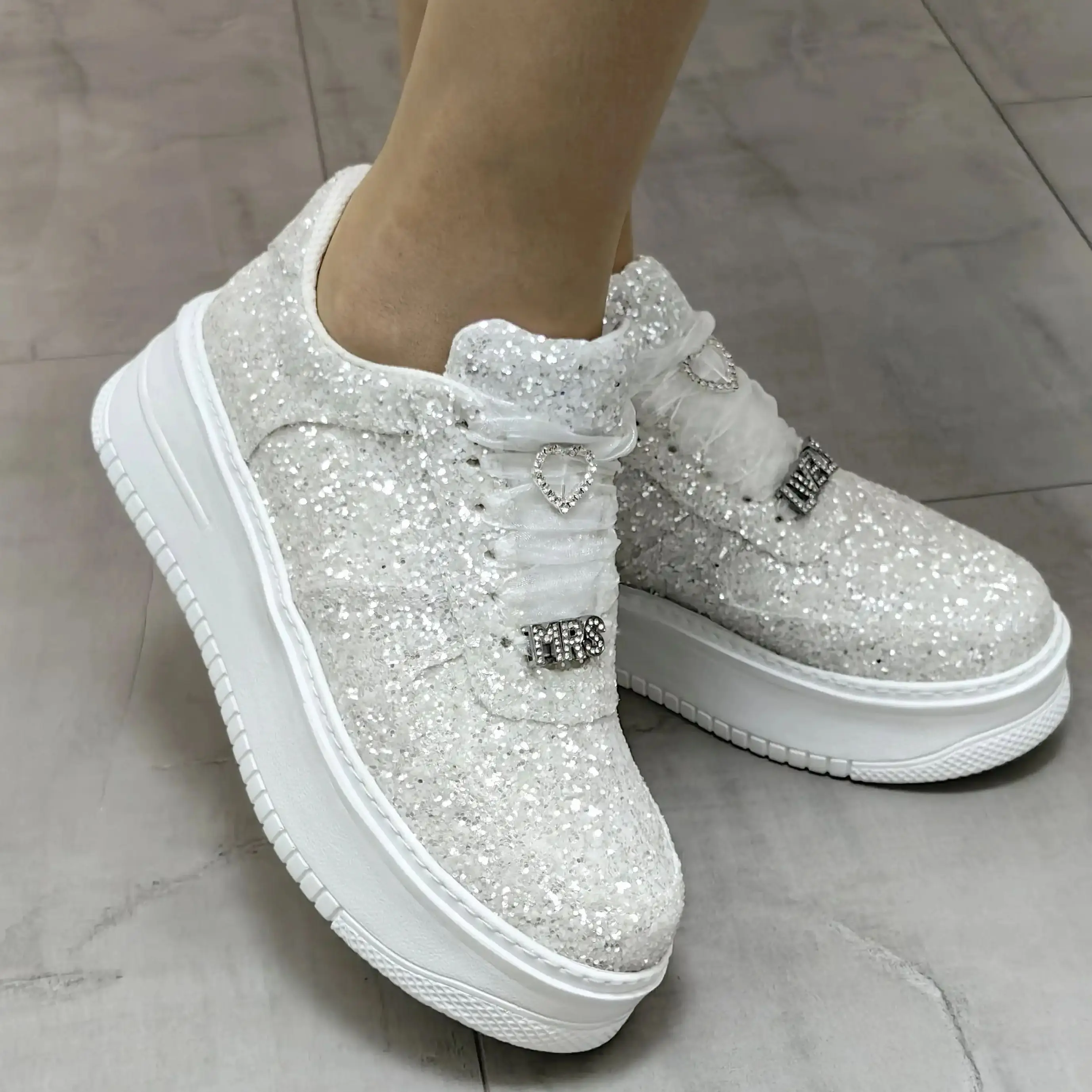 Glitter Sports Bridal shoes Personalize Wedding Shoe white Sneakers Shoes Wedding dress shoes party shoes